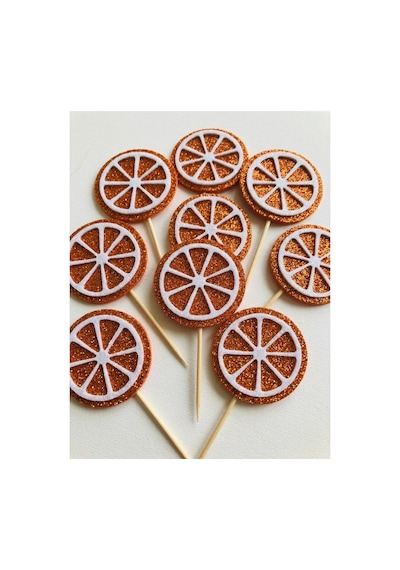 Portakal Turuncu Simli Cupcake Kürdanı Doğum Günü Parti Ve Pasta Süsü 10 Lu 5cm