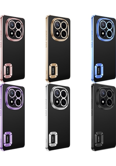 Poco X7 Kılıf Kamera Korumalı Logo Gösteren Omega Kapak - Siyah Siyah Siyah