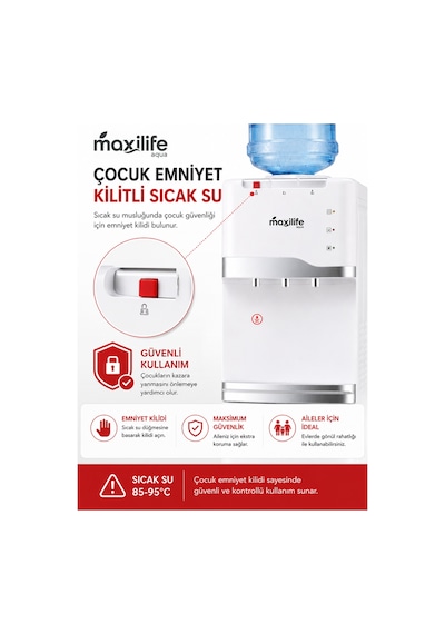 Maxilife PS-SLR-210 Aqua Kompresörlü Su Sebili Sıcak Soğuk Normal Su Alt Dolaplı 3 Musluklu Su Sebili Beyaz