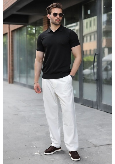 Madmext Siyah Regular Fit Polo Yaka Triko Erkek Tişört E7502
