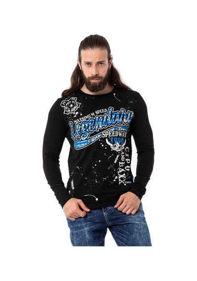Cipo & Baxx Erkek Bisiklet Yaka Uzun Kollu Baskılı Sweatshirt Cl510 Siyah