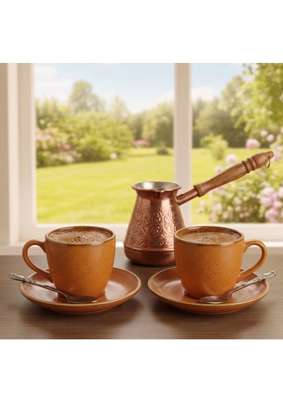 Kehribar Esintisi El Yapımı Görünümlü 2'li Türk Kahvesi 90 Ml Diğer