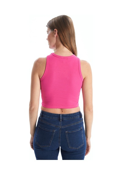 Lcw Vision Fuşya Bisiklet Yaka Dokulu Kadın Crop