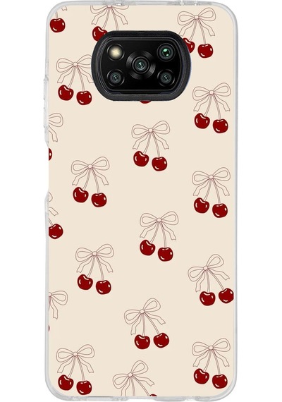 Poco X3 - X3 Pro Uyumlu Fiyonklu Kirazlar Baskılı Silikon Kılıf Renkli