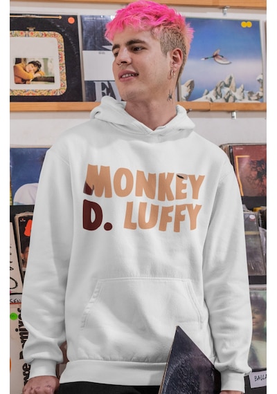 Sevbano Monkey D. Luffy One Piece Anime Sırt Baskılı Unisex Oversize Peny beyaz