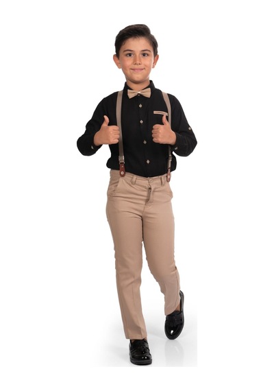 Mnk Baby & Kids Oxford Gömlek Uzun Pantolon Erkek Çocuk Takımı Siyah