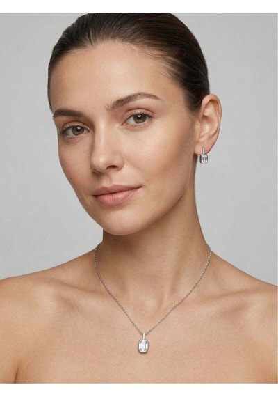 Oya Silver Minimal Baget Kesim Zirkon Taşlı Gümüş Kolye Küpe Seti Oysy272
