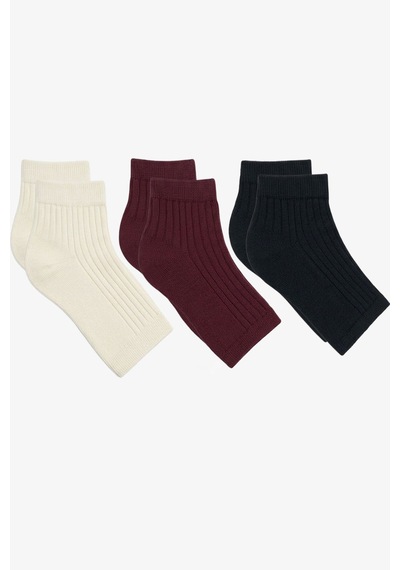 Cotenconcept 3 Çift Fitilli Burunsuz Kadın Çorap Bordo - Siyah