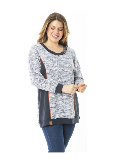 Şans Kadın Büyük Beden Lacivert Süs Düğme ve Kup Detaylı Sweatshirt 65n37121-lacivert Lacivert