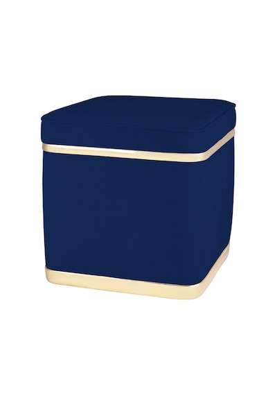 Zengo Gold Twin Line Kare Puf -mavi Kumaş, Dekoratif Makyaj Masası Pufu-modern Style