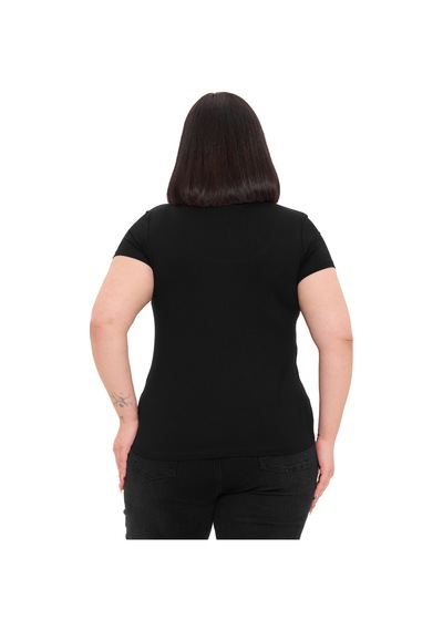 Disentis Büyük Beden U Yaka Kısa Kollu Viskon Siyah Body Siyah