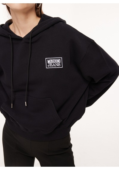 Moschino Jeans Kapüşon Yaka Düz Siyah Kadın Sweatshırt A1712 Beyaz
