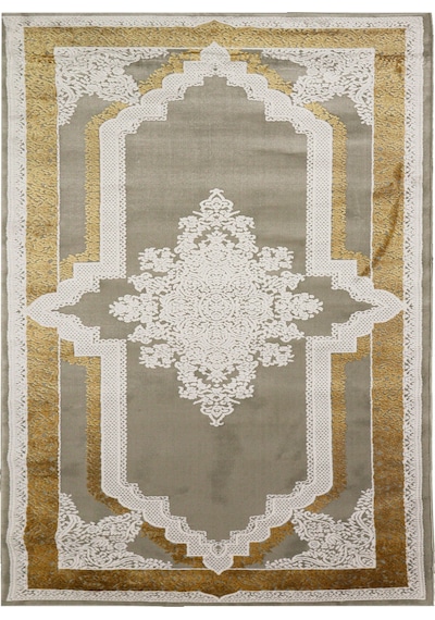 Nostalji Seri Gold Çerçeveli Klasik Motifli Altı Kaymaz Makine Dokuma Halı 13417-835 Beyaz