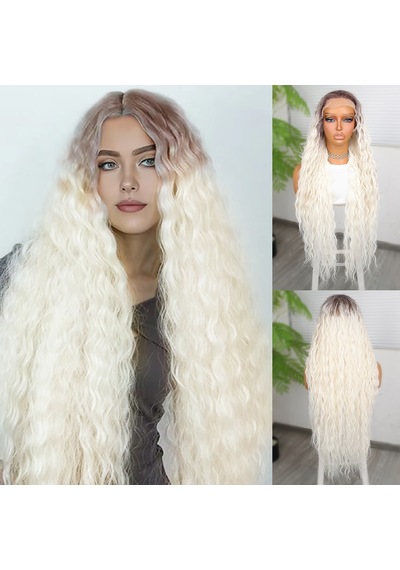 Rus Kumralı Beyaz Platin Ombreli Fiber Sentetik Tül Peruk