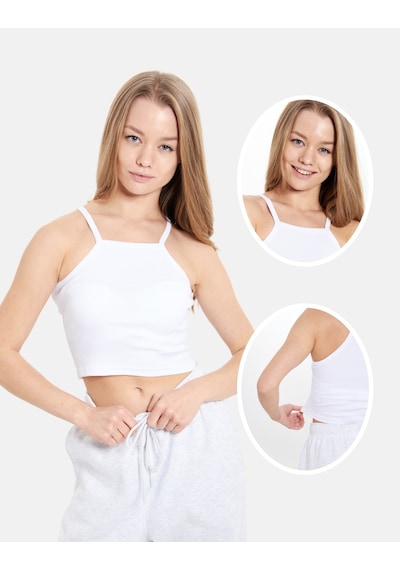 Alya Underwear Kaşkorse Dar Yaka Askılı Crop Beyaz