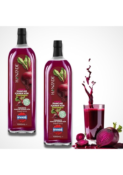 Hanzade Bitkisel Pancar Kvass Fermente Kırmızı Pancar İçeren Kür 1 Litre X 2 Adet Cam Şişe