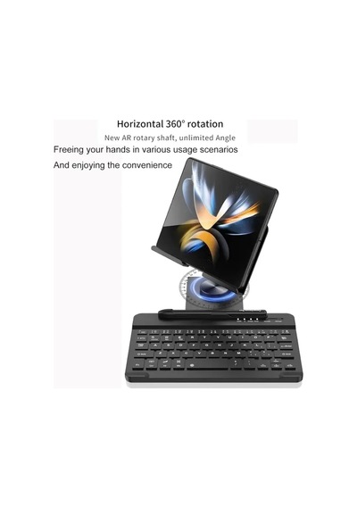 Samsung Galaxy Uyumlu Z Fold 4/5 İçin Moaıto Masa İçin Ayarlanabilir Stand Keyboard Set Black