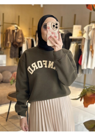 Olla Collection Yazı Baskılı Sweatshirt Haki Haki Yeşil