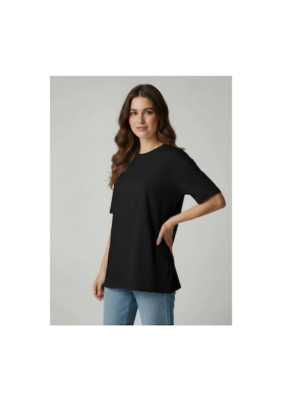 Lyvean Bisiklet Yaka Oversıze Kısa Kollu Tshirt Siyah