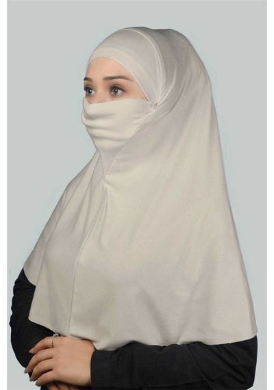 Altobeh Hazır Türban Peçeli Pratik Eşarp Tesettür Nikaplı Hijab - Namaz Örtüsü Sufle (XL) - Koyu Krem