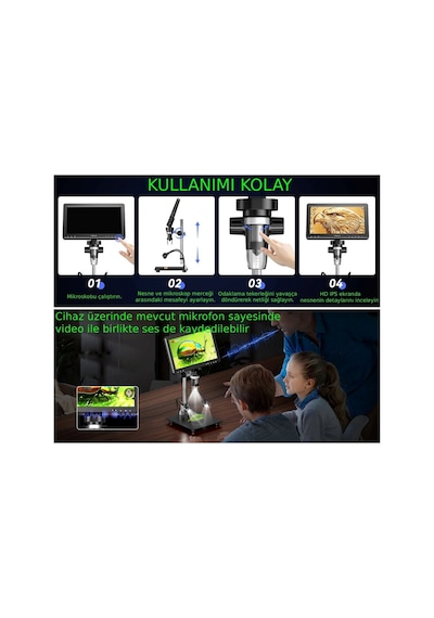 Dijital Mikroskop Tamirci Mikroskobu 10.1" Ips Lcd Hd Ekran Hdmı Ve Usb Bağlantısı 2000x Büyütme 20mp Şarjlı Tam Set