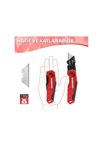 Workpro Wp211026 Katlanır Çok Amaçlı Profesyonel Rötuş Maket Bıçağı + 14 Adet Yedek Bıçak Fr Wp211026