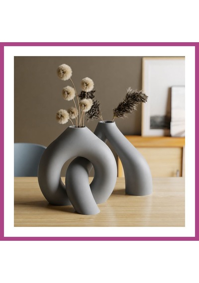Gees Global 3d Baskı Interlocking Vazo - İç İçe Geçen Dekoratif Vazo-gri Gbzs