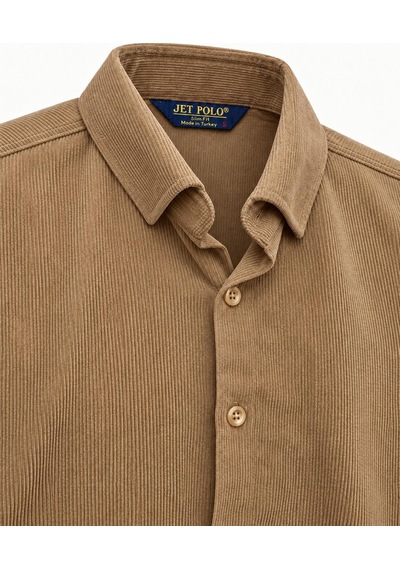 Classics Men Jet Polo Uzun Kol Slim Fit Erkek Kadife Gömlek - 7779 Bej