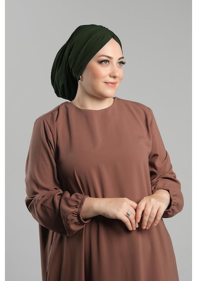 Hürrem Bone Haki Pratik Hazır Geçmeli Tesettür Bone Sandy Büzgülü Salaş 2119 09 Haki