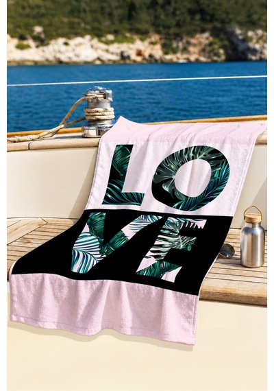 Love Yazılı Tropikal Yapraklı Plaj Havlusu-modern Pembe Marine Havuz Deniz Hızlı Kuruyan Örtü Havlu Kuru Tınısı