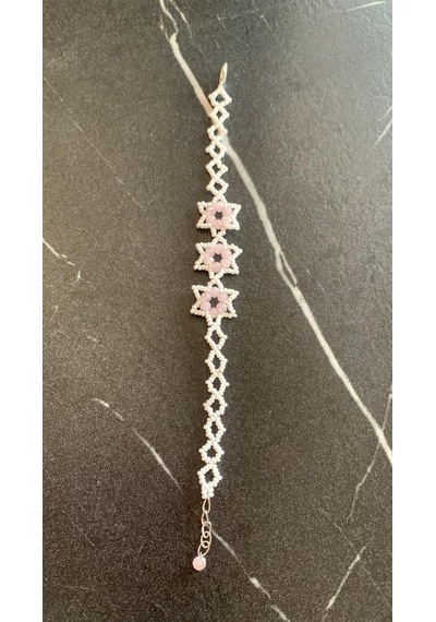 Beyaz Ve Toz Pembe Renkli Yıldız Desenli Miyoki Boncuk Bileklik Beyaz - Pembe