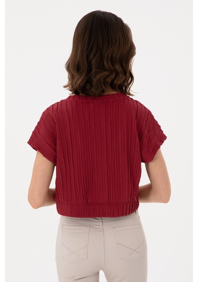 U.S. Polo Assn. Kadın Vişne Crop Bisiklet Yaka Tişört 50300801-VR223