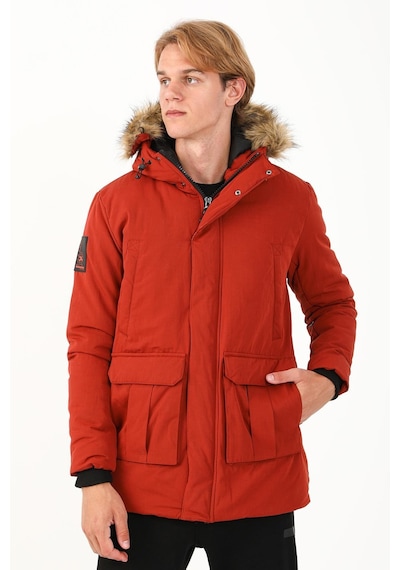 Maraton Sportswear Regular Erkek Kapşonlu Uzun Kol Basic Kiremit-siyah Parka 21302 Kiremit - Siyah
