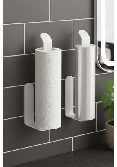 Yapışkanlı Duvar Tipi Metal Havluluk Modern Kağıt Havlu Tutucu - Havlu Askısı Beyaz