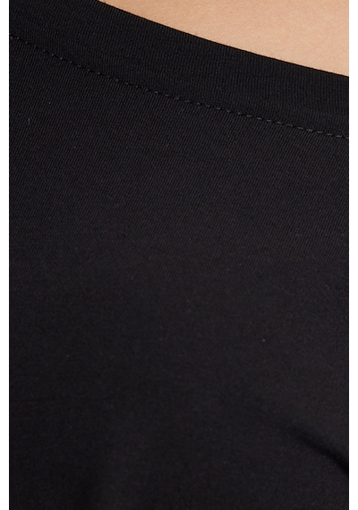 Tudors Kadın Slim Fit Dar Kesim %100 Pamuk Kayık Yaka Kısa Kollu Siyah Tişört-50840