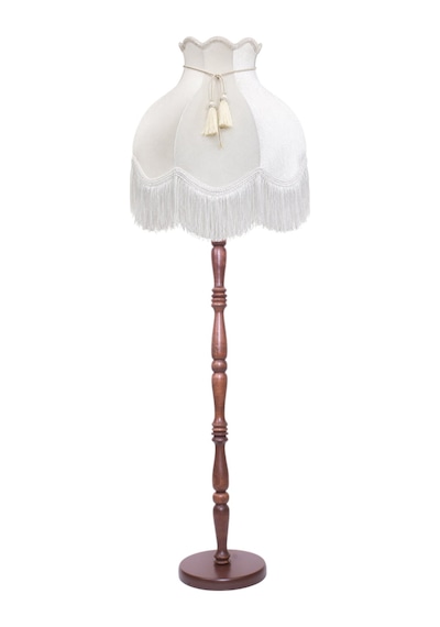 Ekru Kadife Başlık Kahverengi Ahşap Ayak Lambader Vintage Model 170x45cm Beyaz