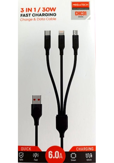 Megatech CHC31 Micro Type-C Lightining Çoklu Hızlı Şarj Kablosu 120 CM