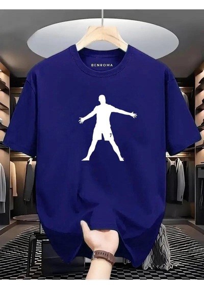Eller Yanda Beyaz Baskılı Oversize Tişört Saks Mavisi