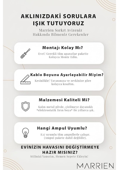 Nova Tulip Metal Sarkıt Avize, Bohem Tavan Lambası Ve Salon Oturma Odası Aydınlatması - Krem - 35 Cm Modern Dek Genel