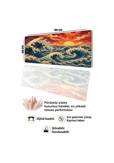 Sonictouch Klavye Mousepad 40x90cm Dikişsiz Pürüzsüz Sıvı Geçirmez Kaymaz Taban Japon Gün Batımı