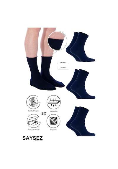 Saysez Bambu Erkek Lastiksiz Lacivert Soket Dikişsiz Premium Çorap 3'lü Paket / İz Bırakmaz /sıkmayan Çorap Lacivert Saysez Bambu Erkek Lastiksiz Lacivert Soket Dikişsiz Premium Çorap 3'lü Paket / İz Bırakmaz /sıkmayan Çorap Lacivert