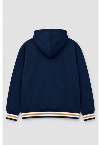 Markapia Kadın Kapüşonlu Çizgi Detaylı Sweatshirt Lacivert