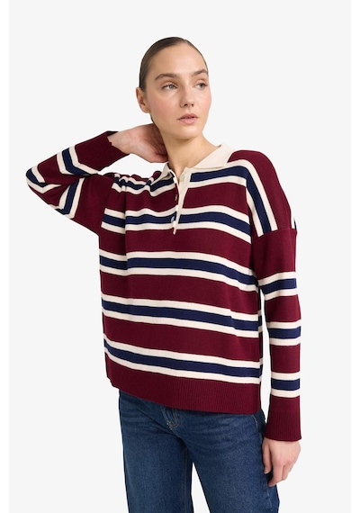 Defacto Oversize Geniş Kalıp Polo Yaka Çizgili Kazak G7178ax25wnbr467 Bordo-br467 Defacto Oversize Geniş Kalıp Polo Yaka Çizgili Kazak G7178ax25wnbr467 Bordo-br467