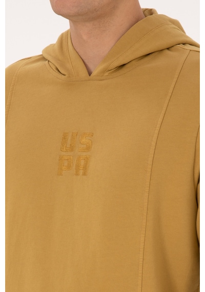 U.S. Polo Assn. Erkek Regular Fit Kapüşonlu Yıkamalı Hardal İnce Sweatshirt 50315493-VR151