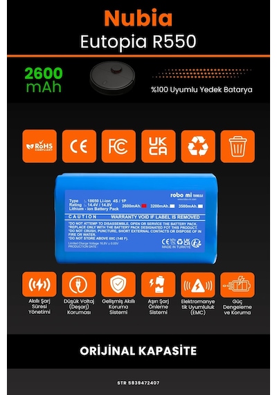 Nubia Eutopia R550 2600mAh Robot Süpürge Bataryası