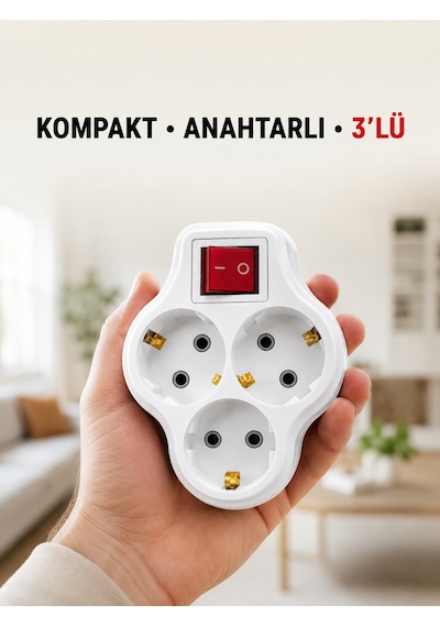 Anahtarlı 3 Lü Priz Çoğaltıcı Kablosuz Duvar Tipi Topraklı Priz Çoklayıcı - Lisinya 0