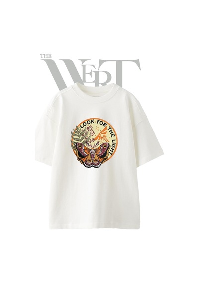 Thewert Moth Firefly Tasarım Baskılı Ünisex Beyaz Oversize T-shirt