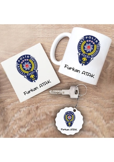 Polis Hediye Seti Kupa Bardak+Altlık+Anahtarlık