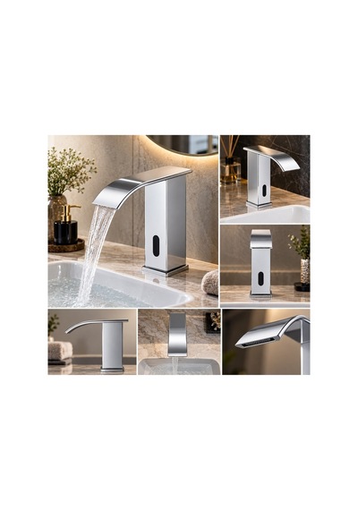 Rena Design Fotoselli Sensörlü Krom Kare Lavabo Bataryasi Temassiz Otomatik Tasarruflu Modern Musluk