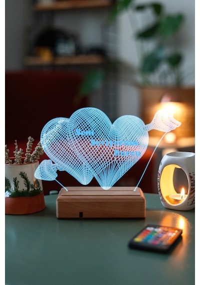Sevgiliye Hediye 3D Oklu Kalp Seni Seviyorum Led Lamba